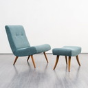 Fauteuil vintage des années 50 avec repose-pieds, restauré