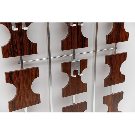 Image 1 of Pair of vintage walnut wall-mounted coat racks with chrome hooks and umbrella holder, 1970