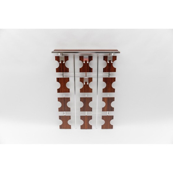 Image 1 of Pair of vintage walnut wall-mounted coat racks with chrome hooks and umbrella holder, 1970