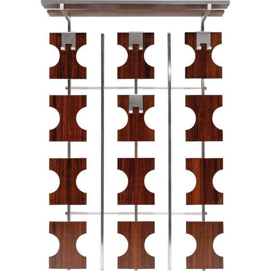 Image 1 of Pair of vintage walnut wall-mounted coat racks with chrome hooks and umbrella holder, 1970