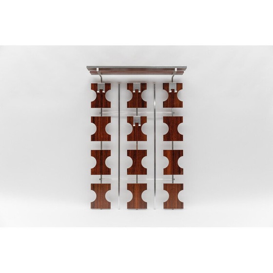 Image 1 of Pair of vintage walnut wall-mounted coat racks with chrome hooks and umbrella holder, 1970