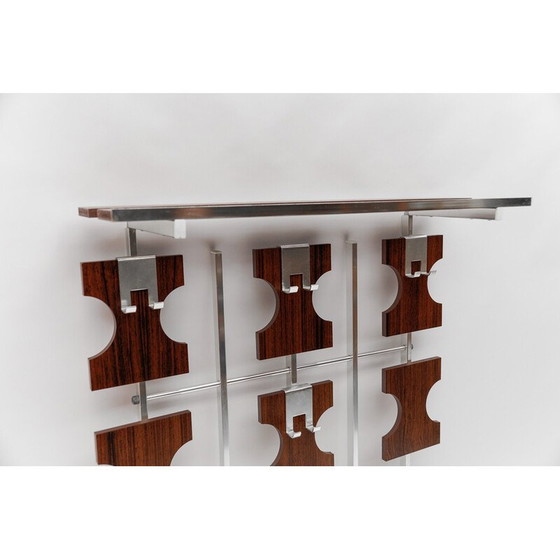Image 1 of Pair of vintage walnut wall-mounted coat racks with chrome hooks and umbrella holder, 1970