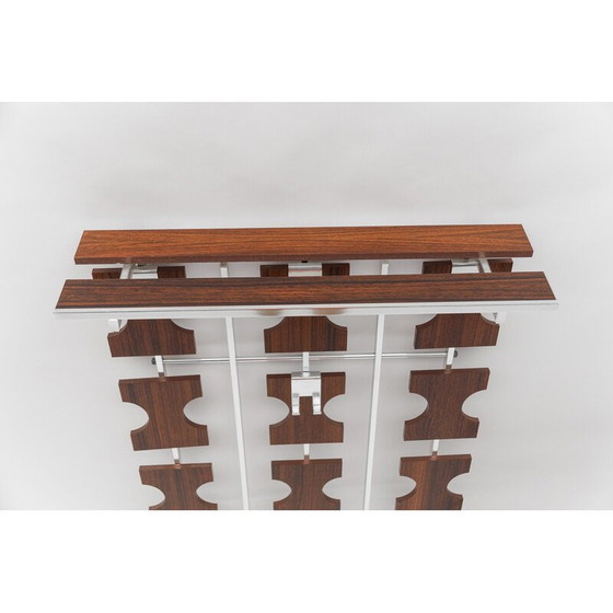 Image 1 of Pair of vintage walnut wall-mounted coat racks with chrome hooks and umbrella holder, 1970