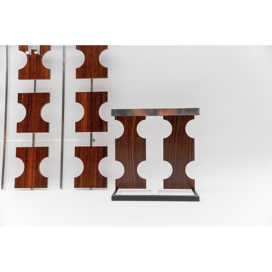 Image 1 of Pair of vintage walnut wall-mounted coat racks with chrome hooks and umbrella holder, 1970