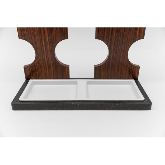 Image 1 of Pair of vintage walnut wall-mounted coat racks with chrome hooks and umbrella holder, 1970