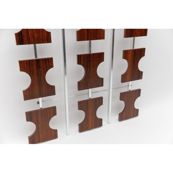 Image 1 of Pair of vintage walnut wall-mounted coat racks with chrome hooks and umbrella holder, 1970