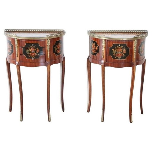 Set of 2 Nightstands in Wood and Bronze