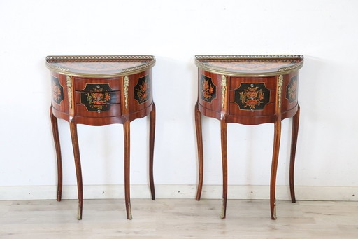 Set of 2 Nightstands in Wood and Bronze