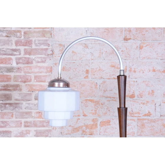 Image 1 of Vintage Art Deco floor lamp in beech and chrome steel, Czechoslovakia 1920
