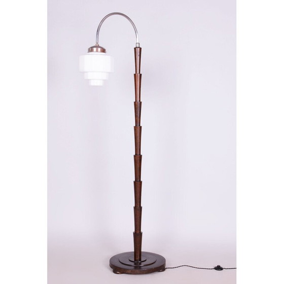 Image 1 of Vintage Art Deco floor lamp in beech and chrome steel, Czechoslovakia 1920