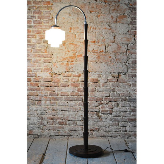 Image 1 of Vintage Art Deco floor lamp in beech and chrome steel, Czechoslovakia 1920