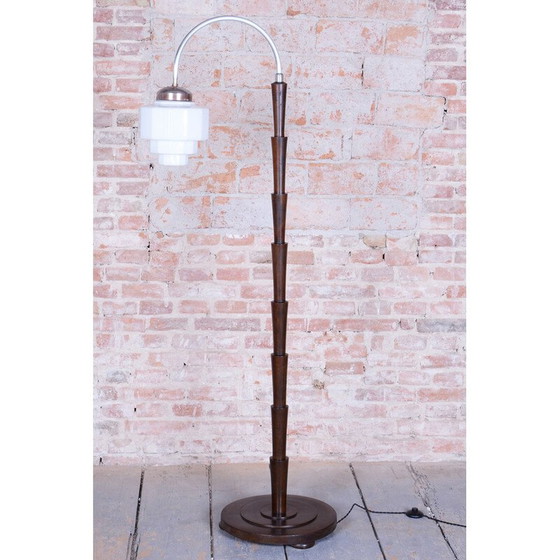 Image 1 of Vintage Art Deco floor lamp in beech and chrome steel, Czechoslovakia 1920