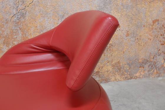 Image 1 of Leolux Gisa Red Leather Design Swivel Armchair