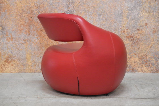 Image 1 of Leolux Gisa Red Leather Design Swivel Armchair