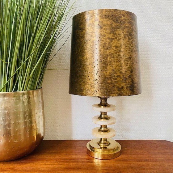 Image 1 of Hollywood Regency table lamp brass and marble gold