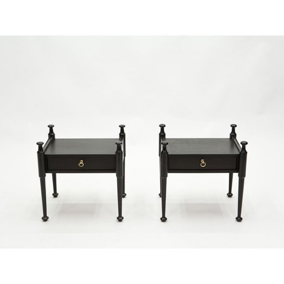 Image 1 of Coppia di comodini vintage in rovere tinto nero e ottone, 1970