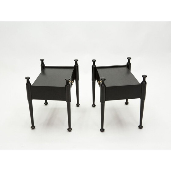 Image 1 of Coppia di comodini vintage in rovere tinto nero e ottone, 1970