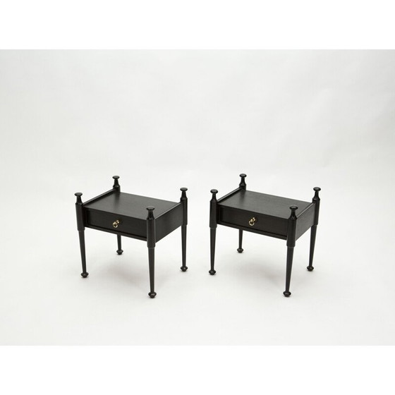 Image 1 of Coppia di comodini vintage in rovere tinto nero e ottone, 1970