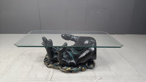 Tavolino da caffè vintage a forma di mano, anni '80