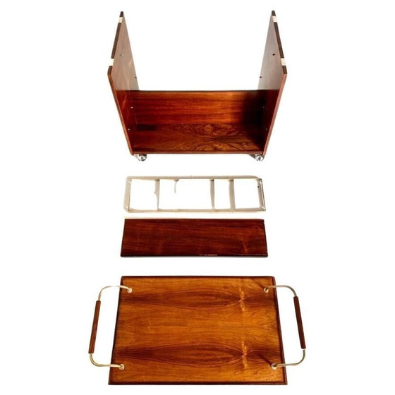 Image 1 of 1X Midentury Modern Wood Rolling Bar Cart, Italy 1960S