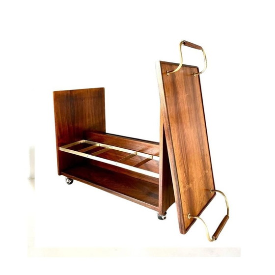 Image 1 of 1X Midentury Modern Wood Rolling Bar Cart, Italy 1960S