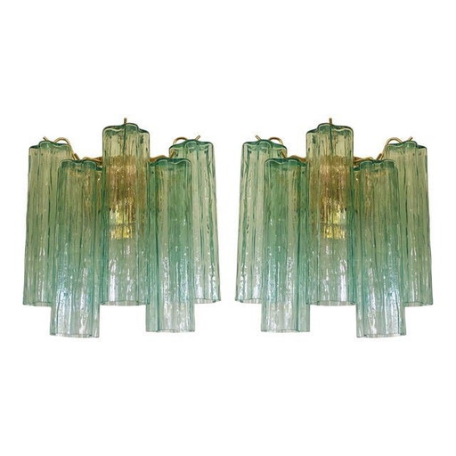 Contemporary Green “Tronchi” Murano Glass Wall Sconce In Venini Style - A Pair