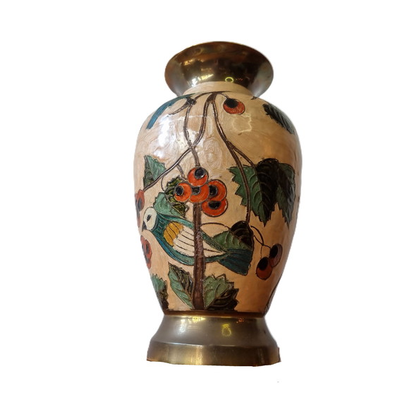 Image 1 of Brass enameled vase