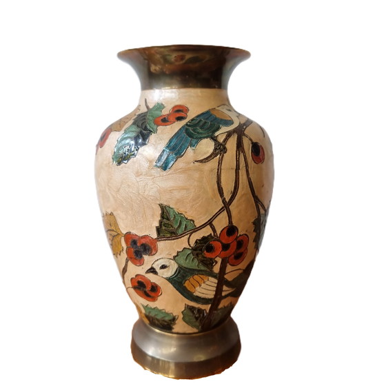 Image 1 of Brass enameled vase