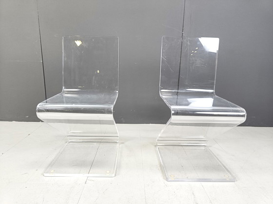 Image 1 of Pair Of Lucite Zigzag Chairs, 1980S 