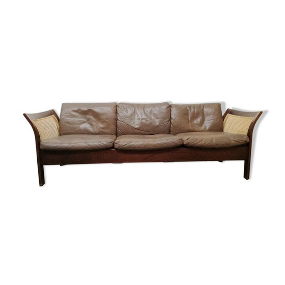 Image 1 of Vintage Scandinavian cane and leather sofa by Thams Kvalitet for Polstermobelfabrik, 1960s