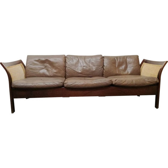Image 1 of Vintage Scandinavian cane and leather sofa by Thams Kvalitet for Polstermobelfabrik, 1960s