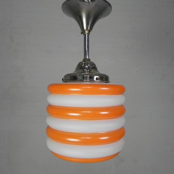 Image 1 of Lampe suspendue vintage à rayures orange