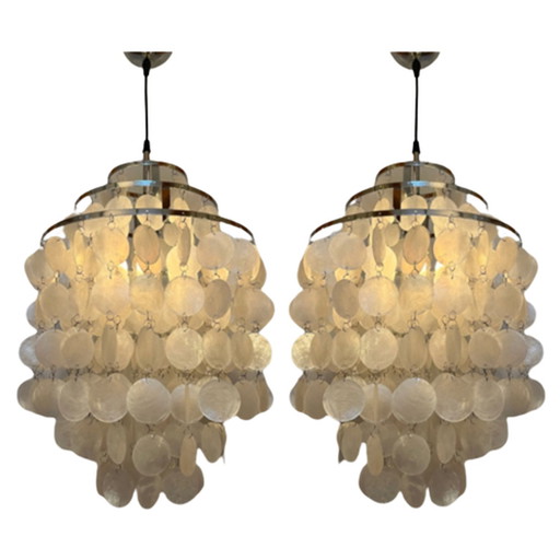 Set Of 2 Capiz Shell Pendant Lamps Opaline Pearl