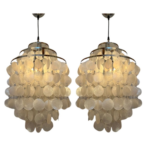 Image 1 of Set Of 2 Capiz Shell Pendant Lamps Opaline Pearl