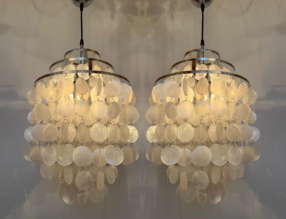 Image 1 of Set Of 2 Capiz Shell Pendant Lamps Opaline Pearl