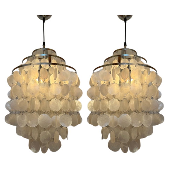 Image 1 of Set Of 2 Capiz Shell Pendant Lamps Opaline Pearl