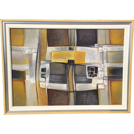 Óleo sobre lienzo vintage Postre Roger, 1971