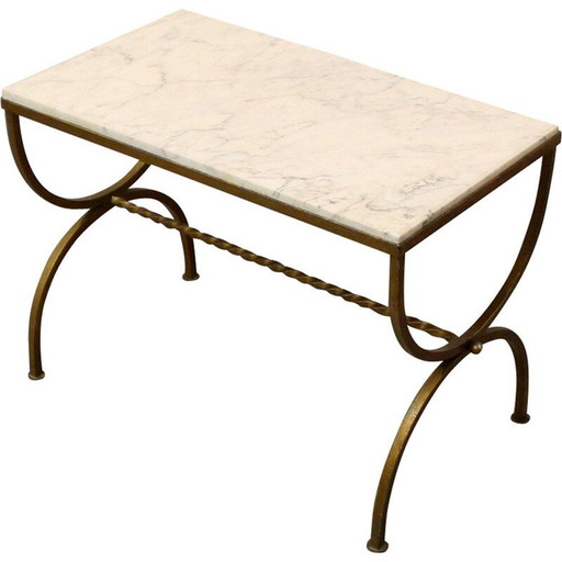 Vintage marble and gilded wrought iron side table, France 1940
