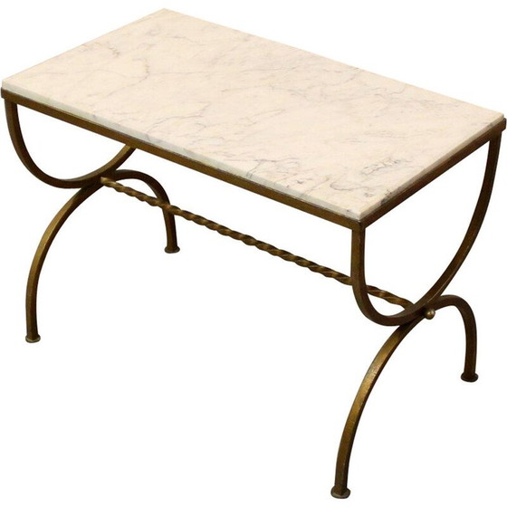 Image 1 of Vintage marble and gilded wrought iron side table, France 1940