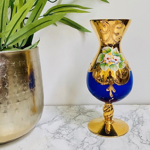 Czech glass vase gold leaf opaline