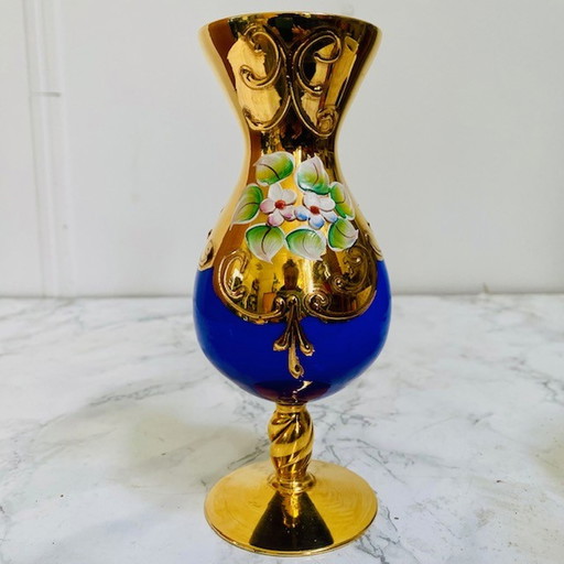 Czech glass vase gold leaf opaline