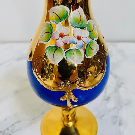 Image 1 of Czech glass vase gold leaf opaline