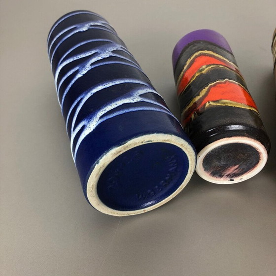 Image 1 of Set of 3 vintage lava clay vases "TUBE" from Scheurich, Germany 1970