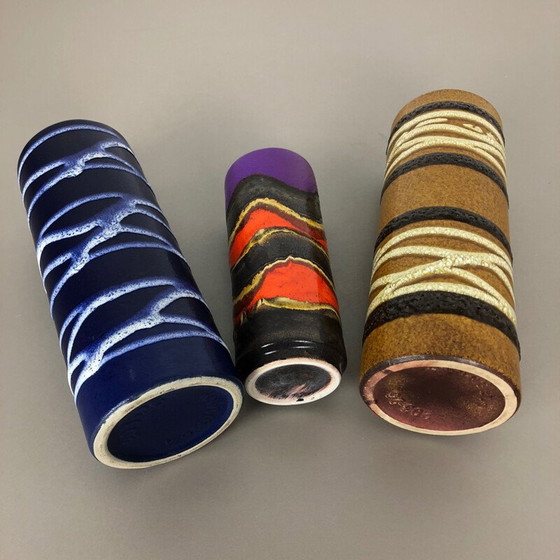Image 1 of Set of 3 vintage lava clay vases "TUBE" from Scheurich, Germany 1970