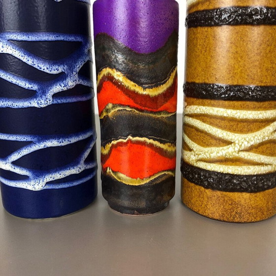 Image 1 of Set of 3 vintage lava clay vases "TUBE" from Scheurich, Germany 1970