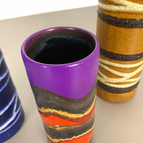 Image 1 of Set of 3 vintage lava clay vases "TUBE" from Scheurich, Germany 1970