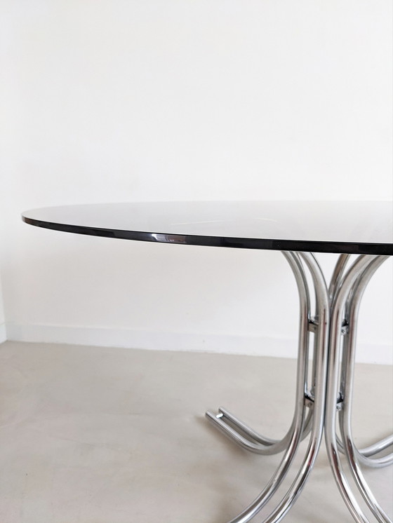 Image 1 of Italian Chrome & Smoked Glass Dining Table 1970's