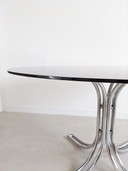 Table de salle à manger italienne en chrome et verre fumé 1970