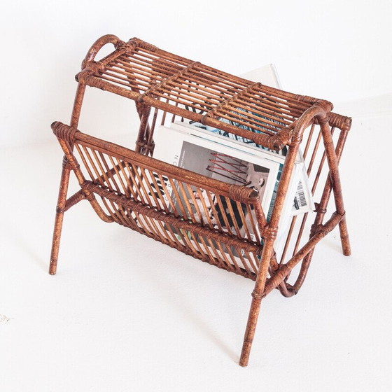 Image 1 of Vintage magazine rack in rattan, France 1960