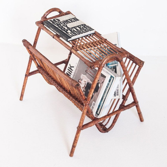 Image 1 of Vintage magazine rack in rattan, France 1960